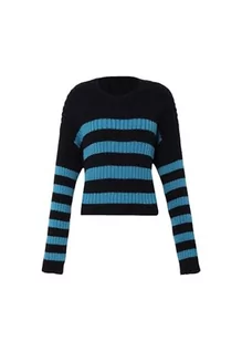 Swetry damskie - myMo Damski sweter w paski CZARNY TURKIS XL/XXL, czarny turkusowy, XL - grafika 1