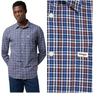 Koszule męskie - Wrangler 1 PKT POPLIN SHIRT Dark Blue koszula bawełniana męska w kratę S - miniaturka - grafika 1