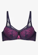 Biustonosze - Granatowo-Fuksjowy Biustonosz Koronkowy Typu Push-Up z Metalową Ozdobą Chrissty - Born2be - miniaturka - grafika 1