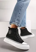 Trampki damskie - Czarne Trampki na Grubej Podeszwie z Futerkiem Ocanille - Renee - miniaturka - grafika 1