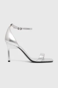 Calvin Klein sandały skórzane HEEL SANDAL 90 MET kolor srebrny HW0HW02132 - Sandały damskie - miniaturka - grafika 1