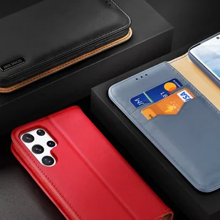 Dux Ducis Hivo skórzane etui z klapką pokrowiec ze skóry naturalnej portfel na karty i dokumenty Samsung Galaxy S22 Ultra niebieski - Etui i futerały do telefonów - miniaturka - grafika 14