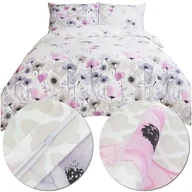 Pościel - Komplet pościeli 200x220 z satyny bawełnianej Florence kwiaty róż i fiolet - miniaturka - grafika 1