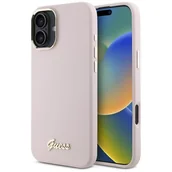 Etui i futerały do telefonów - Guess GUHCP16SSMBSLP iPhone 16 6.1"       różowy/pink hardcase Silicone Script Metal Logo & Frame - miniaturka - grafika 1