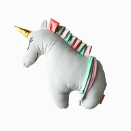 Kołdry i poduszki dla dzieci - Jednorożec UNICORN poduszka - jasny szary z kolorową grzywą - miniaturka - grafika 1