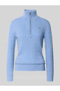 Bluza z kołnierzem, wyhaftowanym logo i ściegiem warkoczowym - Gant - Bluzy damskie - miniaturka - grafika 1