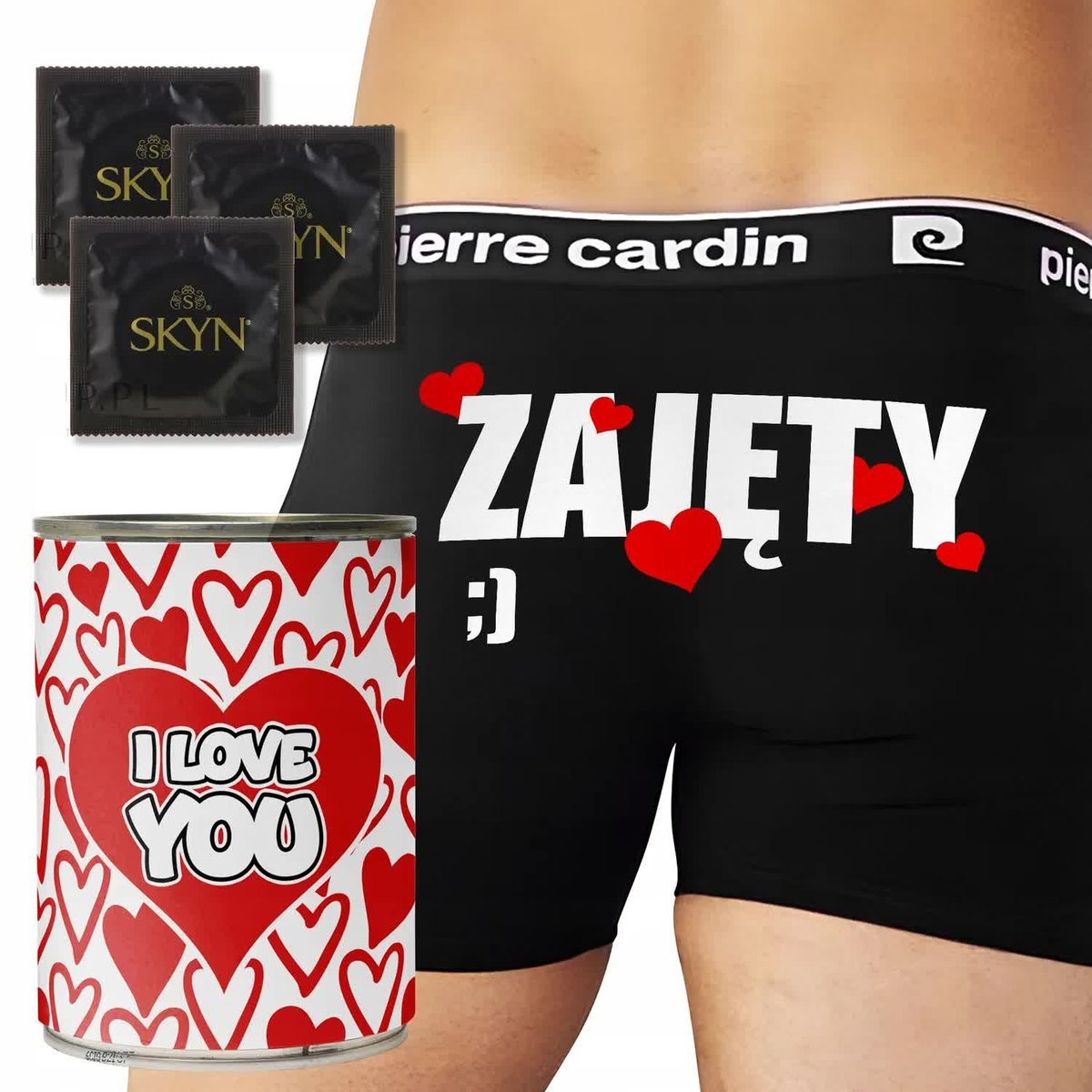 BOKSERKI MĘSKIE PREZERWATYWY Zabawna Puszka PREZENT na WALENTYNKI ZAJĘTY M