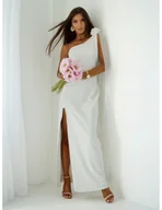 Sukienki - Stylowa maxi sukienka z szarfą MARTINA - biała - miniaturka - grafika 1