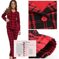 Piżamy damskie - Cornette Piżama Damska Długi Rękaw Czerwona Kratka Bawełna Rozmiar XL - miniaturka - grafika 1