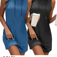 Sukienki - TEMU Zestaw wielu części: Damski kolorowy kamizelka z kapturem i sukienką - miniaturka - grafika 1