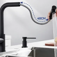 Baterie kuchenne - LOVHAUS Czarna Bateria Kuchenna Wyciągana, Bateria Zlewozmywakowa Wysokociśnieniowa Obrotowa 360°, Stal Nierdzewna - miniaturka - grafika 1