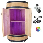 Pozostałe akcesoria barmańskie - Drewniana Beczka Barek Z Drzwiami Usb Rgb 4 Kółka Jasny Dąb - miniaturka - grafika 1