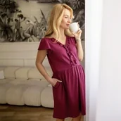 Piżamy ciążowe - EWA 967873 LINDA Koszula ciążowa bordo S - miniaturka - grafika 1