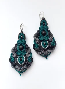 Kolczyki sutasz szaro-czarno-zielone - Kolczyki - miniaturka - grafika 1