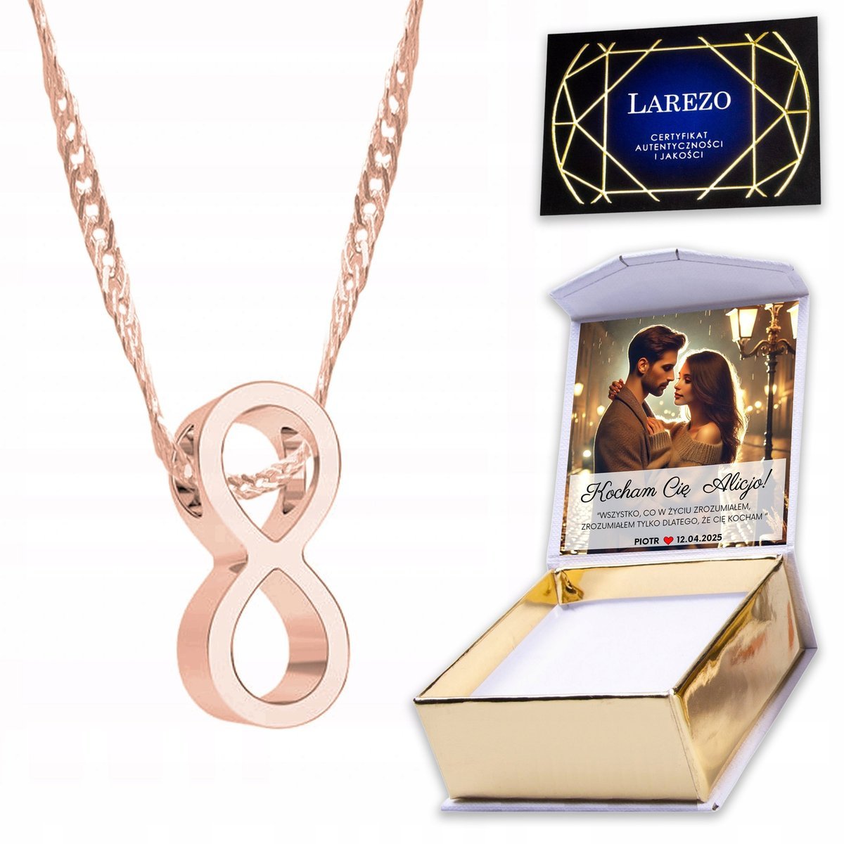 Naszyjnik Pozłacany 925 z Nieskończonością Infinity Nieskończoność + NADRUK