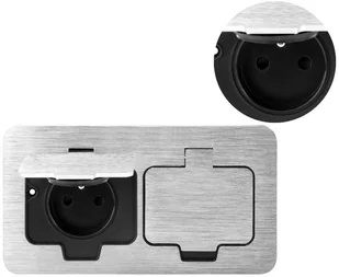 Hermetyczne gniazdo elektryczne podwójne, prostokątne, IP55, srebrne - Gniazdka elektryczne - miniaturka - grafika 1