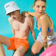 Spodnie sportowe męskie - Męskie spodenki plażowe 4F 4FSS23UBDSM047- pomarańczowe - miniaturka - grafika 1