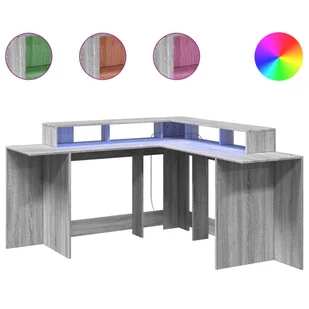 vidaXL Biurko z podświetleniem LED, szary dąb sonoma, 152x152x91 cm - Biurka - miniaturka - grafika 1