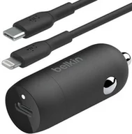 Ładowarki samochodowe - Belkin Ładowarka samochodowa Boost Car PD3.0 PPS 3A USB-C MFi 30W + kabel Lightning 1m, czarna - miniaturka - grafika 1
