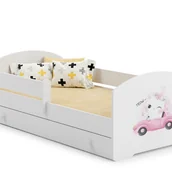 Łóżka dla dzieci i młodzieży - Białe Łóżko Dziecięce w Stylu Skandynawskim z Motywem Kota 160x80 cm z Szufladą – Zawiera Materac Piankowy, Stelaż i Kompletna Konstrukcja - miniaturka - grafika 1