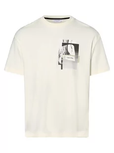Calvin Klein - T-shirt męski, beżowy|biały - Koszulki męskie - miniaturka - grafika 1