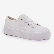 Buty dla dziewczynek - Trampki Dziecięce Sznurowane Big Star RR374009 Białe - miniaturka - grafika 1