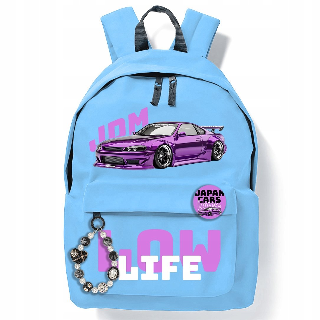 Zestaw Szkolny Plecak Niebieski Brelok Pin Japan Cars Styl Do Szkoły