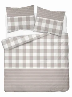 Pościel satynowa 220x200 Beżowa kratka z paskami – rustykalna elegancja, 100% bawełna - Home Satin - Pościel - miniaturka - grafika 1