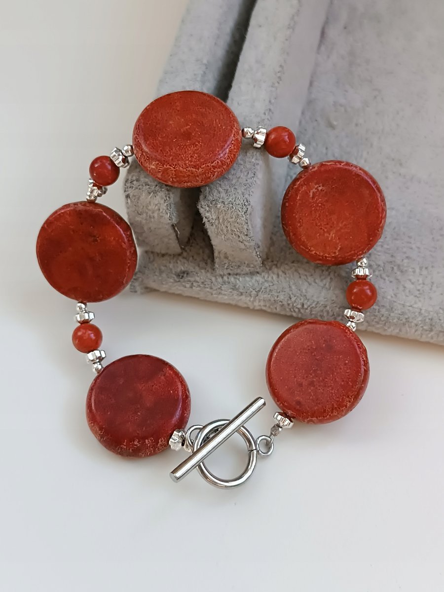 BRANSOLETKA KORAL KORALOWIEC CZERWONY KOŁO SKOBEL na 16-18cm PREZENT