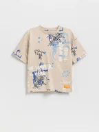 Koszulki dla chłopców - Reserved - T-shirt z nadrukiem - beżowy - miniaturka - grafika 1