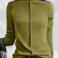 Bluzki damskie - TEMU Jesień- Jednokolorowa Bluzka z Wysokim Kołnierzem i Długim Rękawem Bielizna Termoaktywna - miniaturka - grafika 1