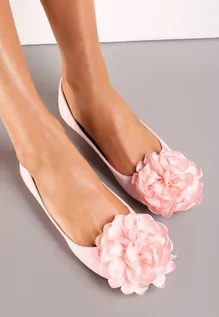 Baleriny - Różowe Balerinki Wsuwane z Ozdobnym Kwiatem Jisele - grafika 1