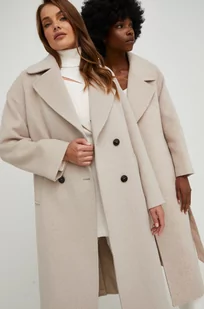 Answear Lab płaszcz wełniany kolor beżowy przejściowy oversize - Płaszcze damskie - miniaturka - grafika 1