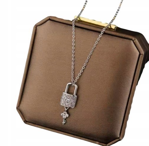 Naszyjnik wisiorek Kłódka z Kluczykiem Srebrna Iced prezent streetwear Y2K