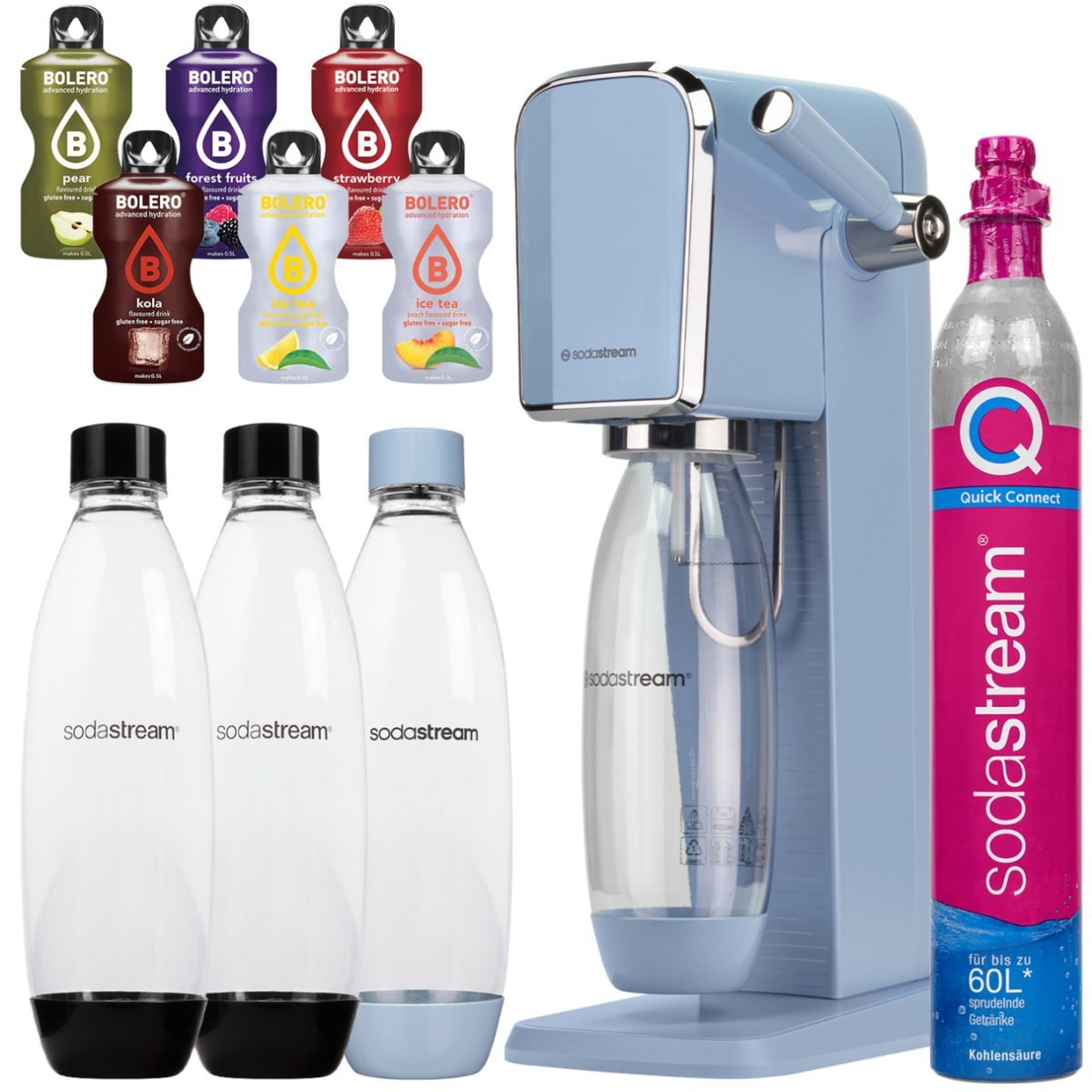 Saturator do wody SODASTREAM ART - niebieski butelki wielokrotnego użytku quick connect napoje bez cukru