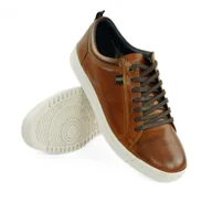 Trampki męskie - Trampki męskie skórzane brązowe casual, rozmiar 41 - miniaturka - grafika 1