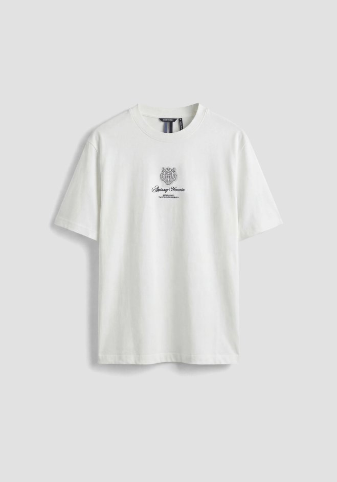 T-shirt con doppia stampa męskie kremowy