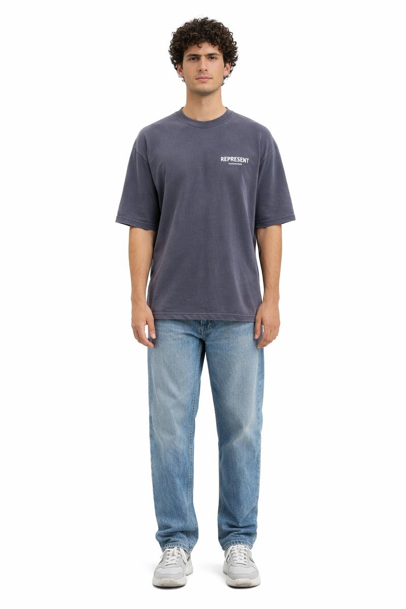REPRESENT BAWEŁNIANY T SHIRT Z NAPISEM FIOLETOWY LUŹNY XL I2D