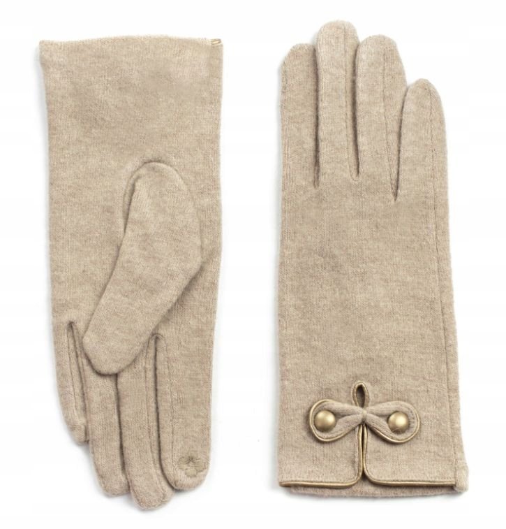 Rękawiczki Damskie Wełniane Zimowe Dotykowe Ciepłe Eleganckie Beżowe