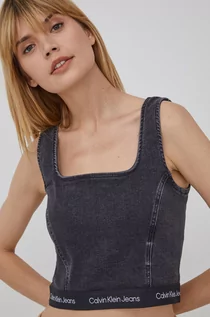 Koszulki i topy damskie - Calvin Klein Jeans Jeans top damski kolor szary - grafika 1