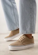 Trampki damskie - Ciemnobeżowe Klasyczne Tenisówki z Ozdobnym Paskiem przy Podeszwie Ranora - miniaturka - grafika 1