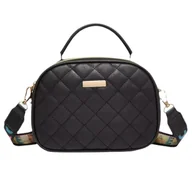 Torebki damskie - Czarna torebka skórzana na ramię torba pikowana z uchwytem - miniaturka - grafika 1