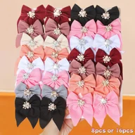 Ozdoby do włosów - TEMU Zestaw 8/16 szt. Urocze Spinki do Włosów z Kokardami i Cyrkoniami - Wielokolorowe (Różowy, Czerwony, Szary, Czarny) z Błyszczącymi Kokardami dla - miniaturka - grafika 1