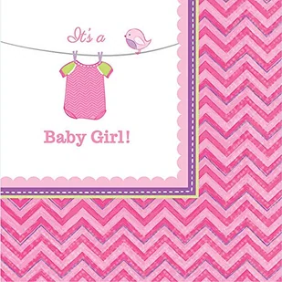 Amscan 16 Serwetki Baby Shower Dziewczynka 25x25 cm 501489 - Baby shower i roczek - miniaturka - grafika 1