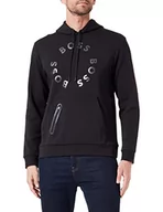 Bluzy męskie - BOSS Męska bluza z kapturem Soody 2 z mieszanki bawełny z łukowatym logo i grafiką kratkową, czarny (Black1), S - miniaturka - grafika 1