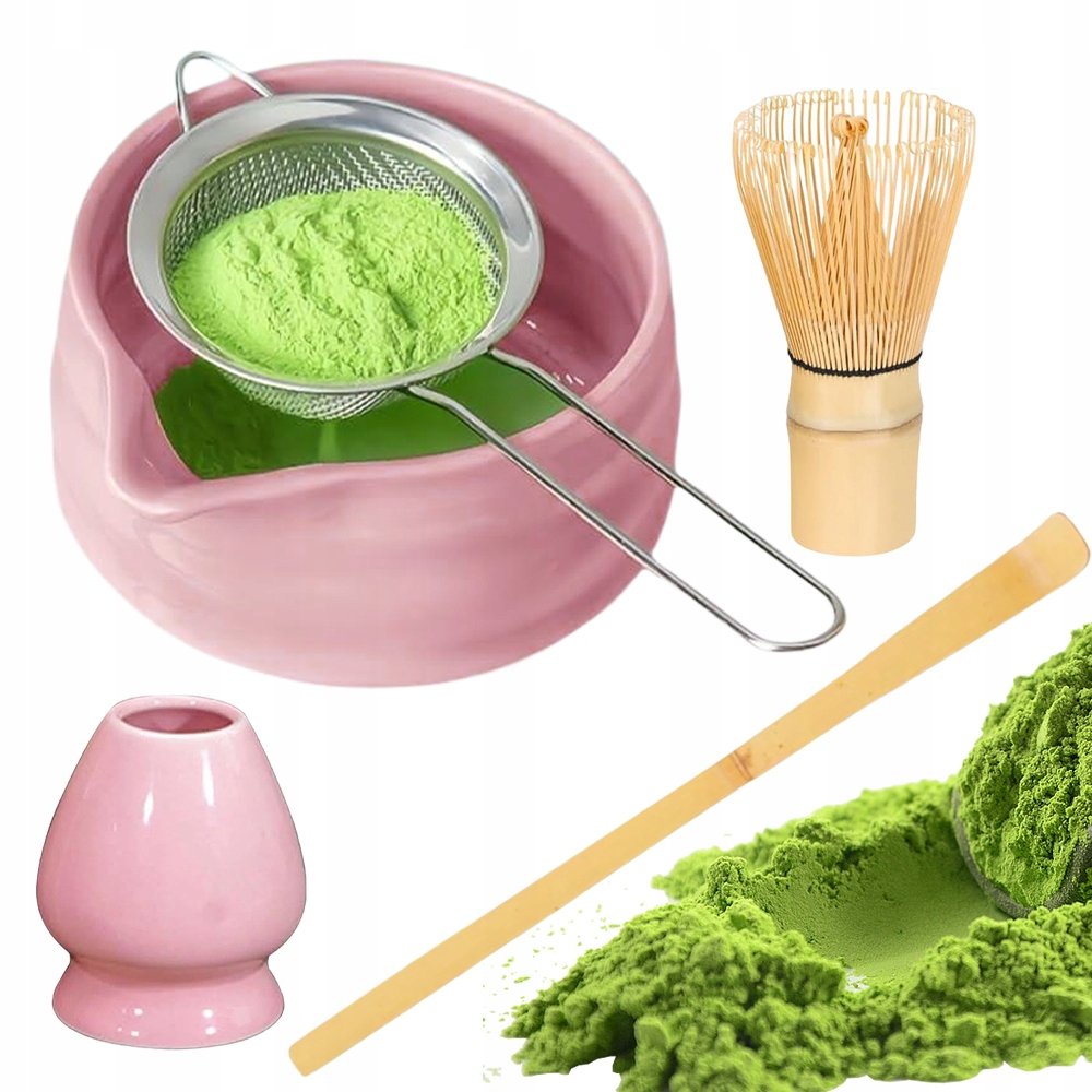 Zestaw Matcha Do Ceremonii Z Miseczką Sitkiem I Bambusową Trzepaczką