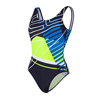 Stroje kąpielowe - Speedo Placement U-Back Swimsuit Women, revival navy/bondi blue/fuo yellow/white DE 40 US 36 2021 Stroje kąpielowe - grafika 1