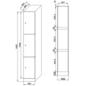 Szafki biurowe - Szafka ubraniowa ze schowkami, 3 schowki, 1850 x 300 x 500 mm, zamek elektroniczny na kod, drzwi ciemnoszare - miniaturka - grafika 1