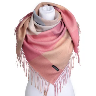 Chusta Damska Złota Kratka Różowa 100X100 Cm - Apaszki i szaliki damskie - miniaturka - grafika 1