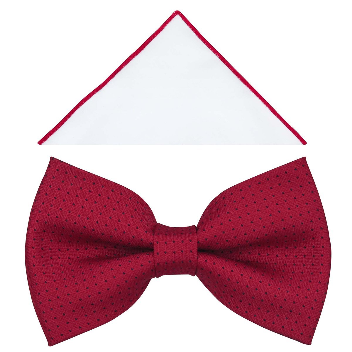 Czerwona muszka męska w delikatny wzór - kratka i granatowe kropeczki A399